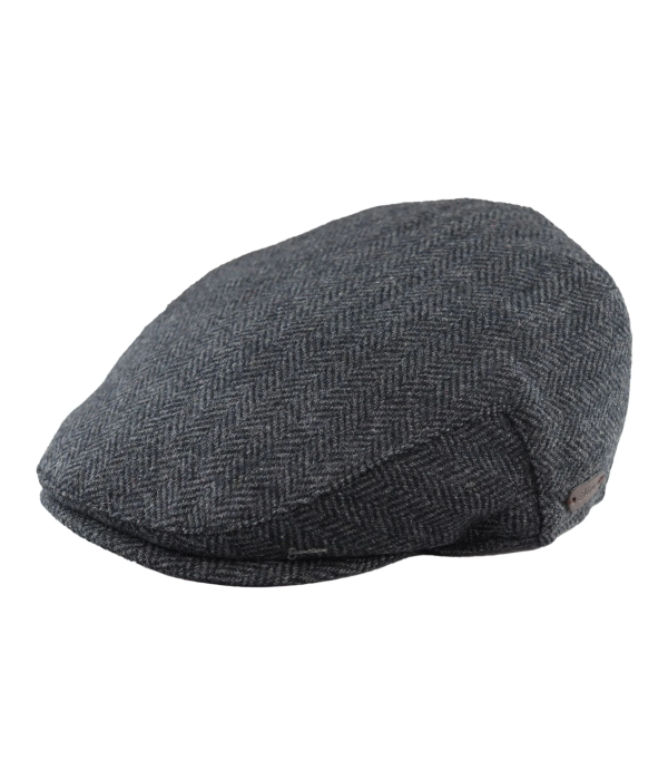 Men's Flat Cap Wool Herringbone Charcoal Tweed Classic 1920s Unisex Del Boy