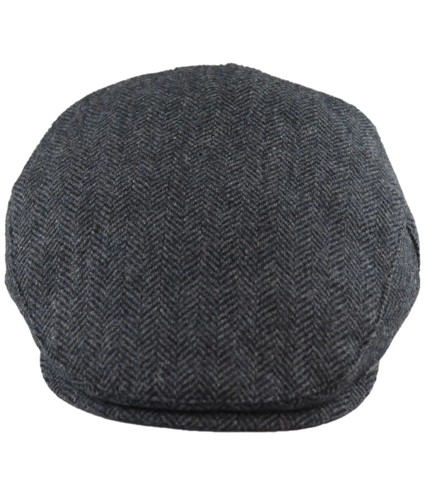 Men's Flat Cap Wool Herringbone Charcoal Tweed Classic 1920s Unisex Del Boy