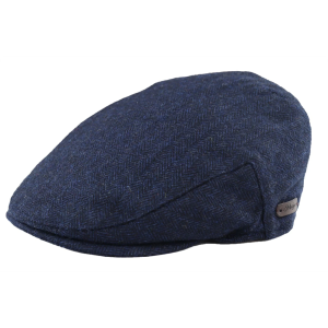 Men’s Flat Cap Wool Herringbone Navy Tweed Classic 1920s Unisex Del Boy