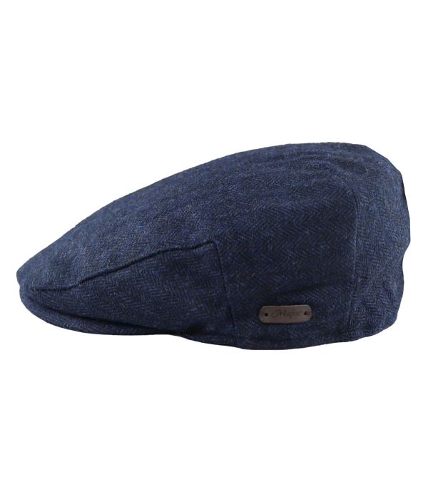 Men's Flat Cap Wool Herringbone Navy Tweed Classic 1920s Unisex Del Boy