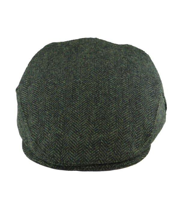 Men's Flat Cap Wool Herringbone Olive Tweed Classic 1920s Unisex Del Boy