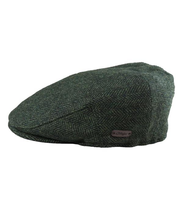 Men's Flat Cap Wool Herringbone Olive Tweed Classic 1920s Unisex Del Boy