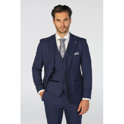 Mark - Men's Navy Blue Checked Tailored Fit Blazer