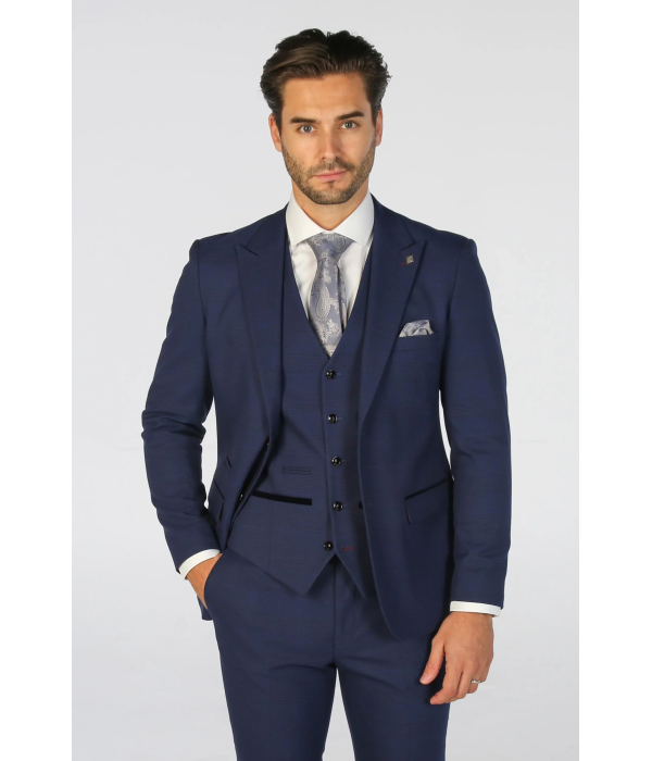 Mark - Men's Navy Blue Checked Tailored Fit Blazer