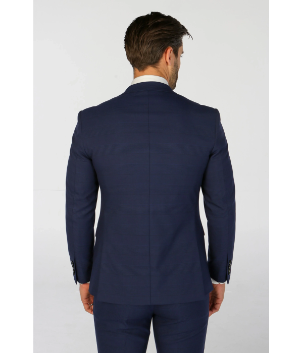 Mark - Men's Navy Blue Checked Tailored Fit Blazer