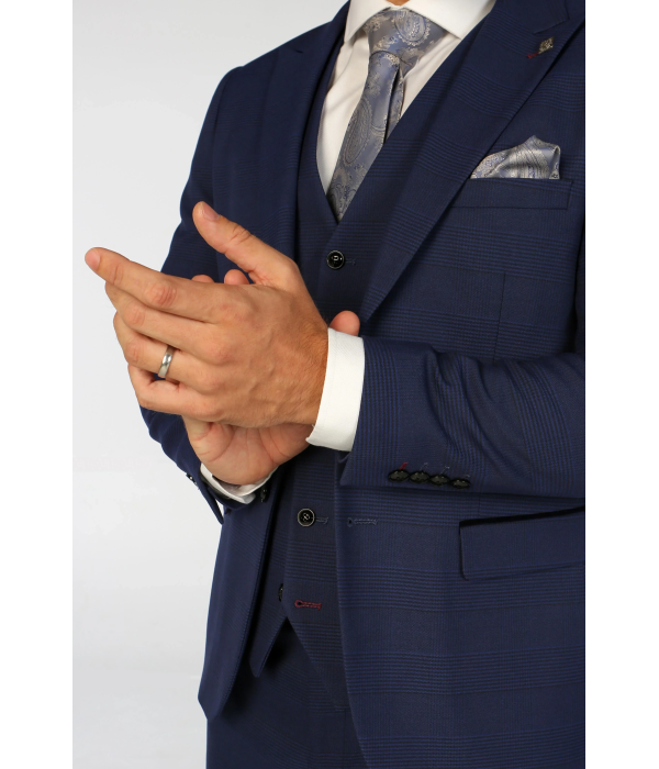 Mark - Men's Navy Blue Checked Tailored Fit Blazer