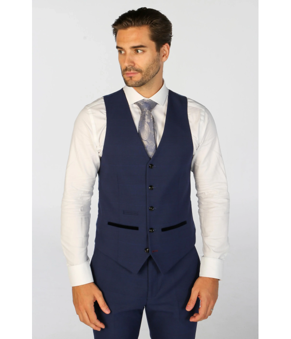 Mark - Men's Navy Blue 3 Piece Checked Tailored Fit Suit