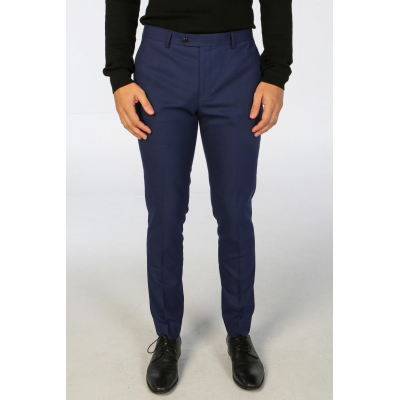 Mark - Men's Navy Blue Checked Trousers