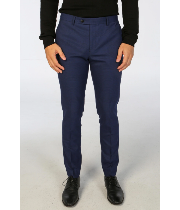 Mark - Men's Navy Blue Checked Trousers