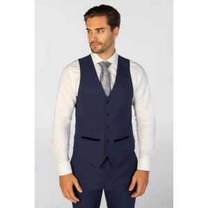 Mark – Men’s Navy Blue Checked Tailored Fit Waistcoat