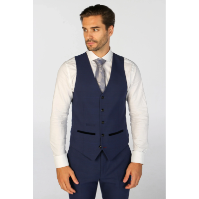 Mark - Men's Navy Blue Checked Tailored Fit Waistcoat