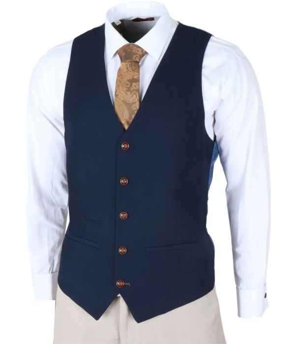 Mayfair - Men's 3 Piece Cream Suit With Navy Waistcoat