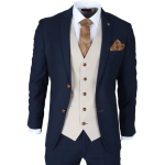 Mayfair - Men's 3 Piece Navy Suit With Cream Waistcoat - 46UK Jacket/Waistcoat + 40W Trousers