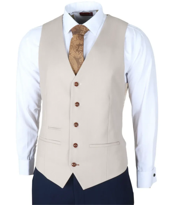 Mayfair - Men's 3 Piece Navy Suit With Cream Waistcoat