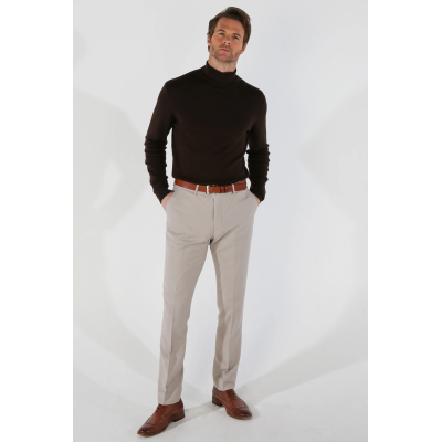 Mayfair - Men's Beige Birdseye Formal Trousers