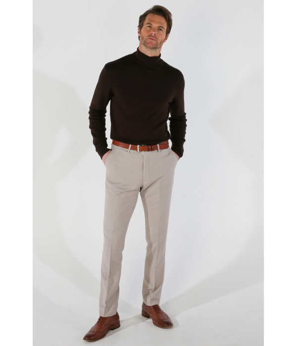 Mayfair - Men's Beige Birdseye Formal Trousers