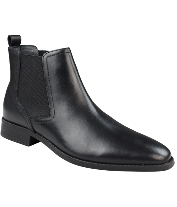 Mens Black Slip On Chelsea Boots Real Leather Smart Casual