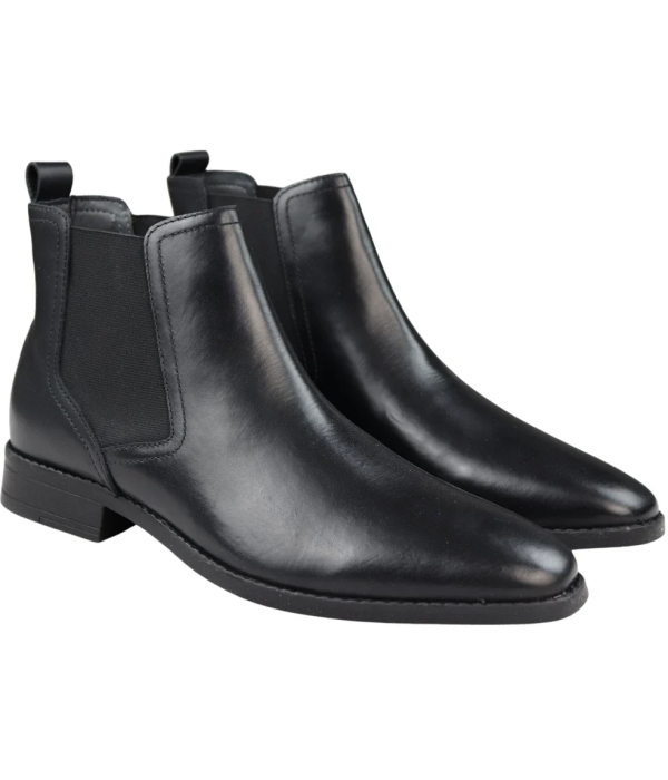 Mens Black Slip On Chelsea Boots Real Leather Smart Casual