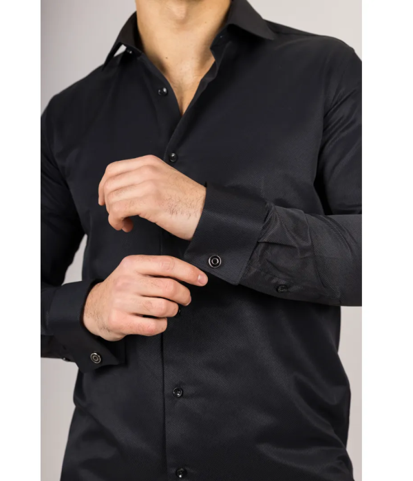 Men's Black Double Cuff Oxford Shirt