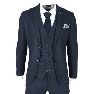 Oscar – Men’s 3 Piece Navy Blue Wool Blend Tweed Suit