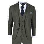 Oscar - Men's 3 Piece Olive Green Wool Blend Tweed Suit - 40US Jacket/Waistcoat + 34W Trousers