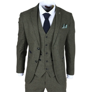 Oscar – Men’s 3 Piece Olive Green Wool Blend Tweed Suit