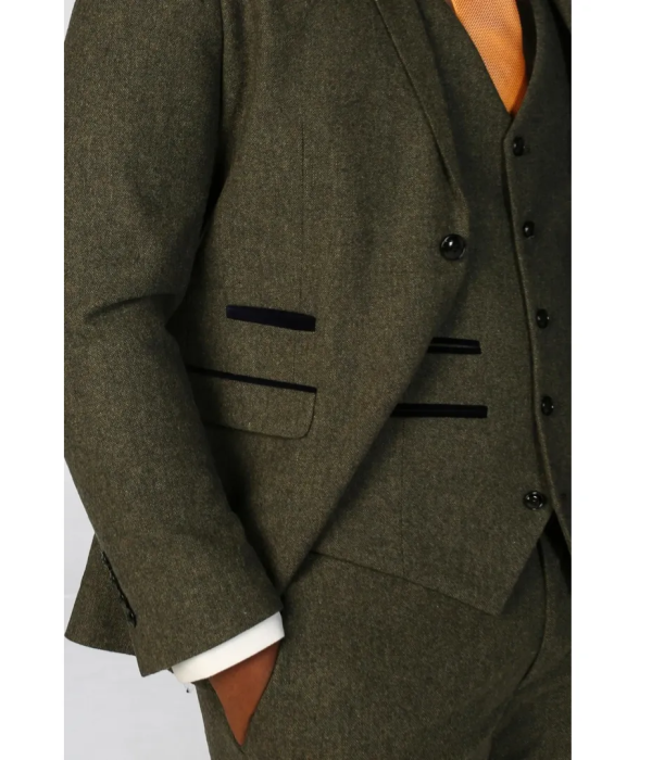 Oscar - Men's 3 Piece Olive Green Wool Blend Tweed Suit