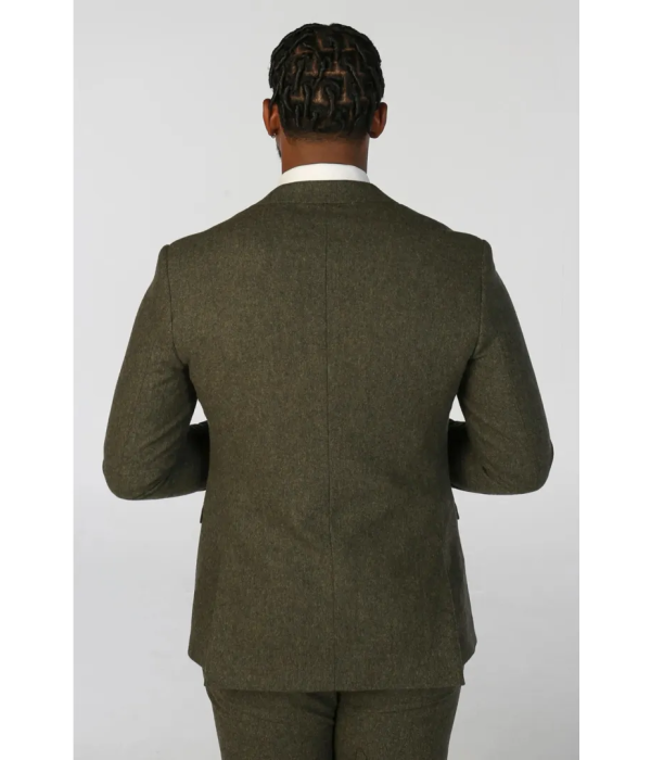 Oscar - Men's 3 Piece Olive Green Wool Blend Tweed Suit