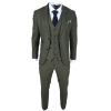 Oscar - Men's 3 Piece Olive Green Wool Blend Tweed Suit
