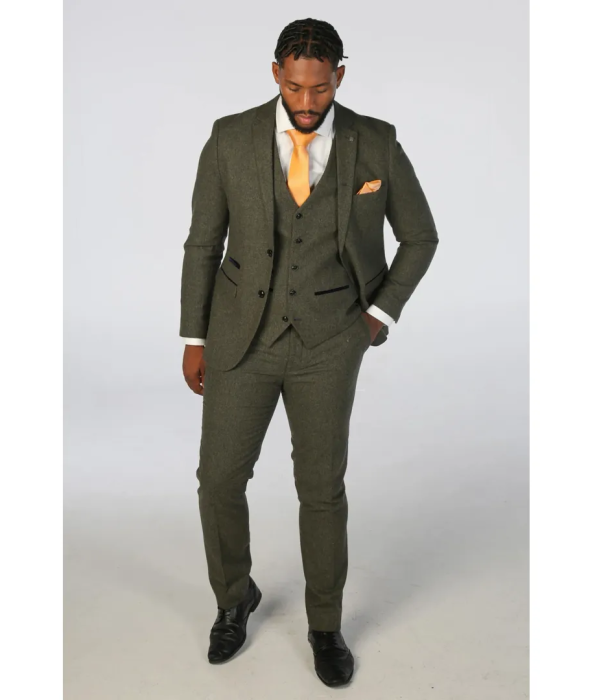 Oscar - Men's 3 Piece Olive Green Wool Blend Tweed Suit