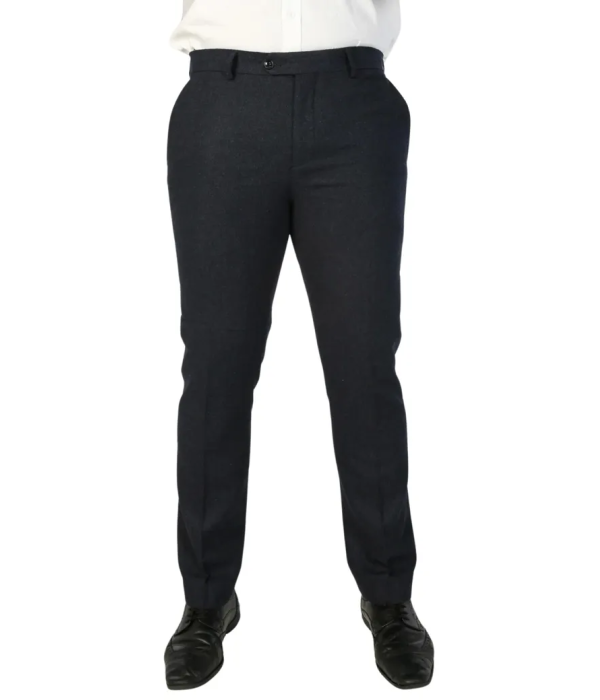 Oscar - Men's Navy Blue Wool Blend Tweed Trousers