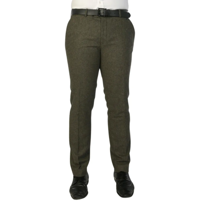 Oscar - Men's Olive Green Wool Blend Tweed Trousers