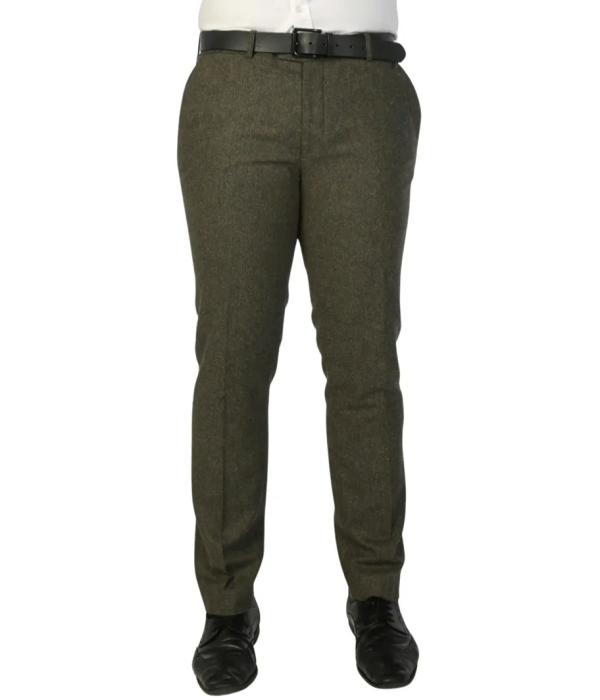 Oscar - Men's Olive Green Wool Blend Tweed Trousers