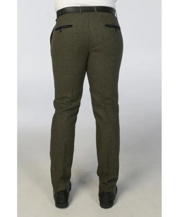 Oscar - Men's Olive Green Wool Blend Tweed Trousers