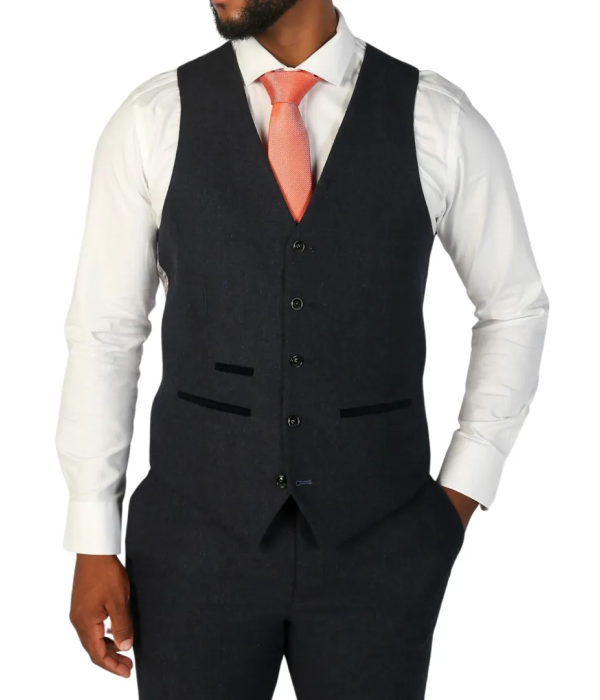 Oscar - Men's Navy Blue Wool Blend Tweed Waistcoat