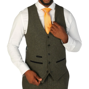 Oscar – Men’s Olive Green Wool Blend Tweed Waistcoat