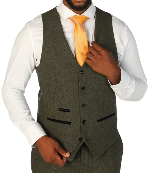 Oscar - Men's Olive Green Wool Blend Tweed Waistcoat