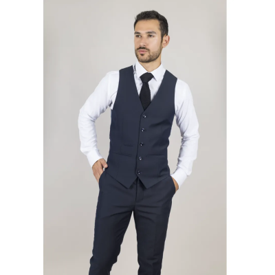 Parker - Men's Navy Blue Tailored Fit Waistcoat