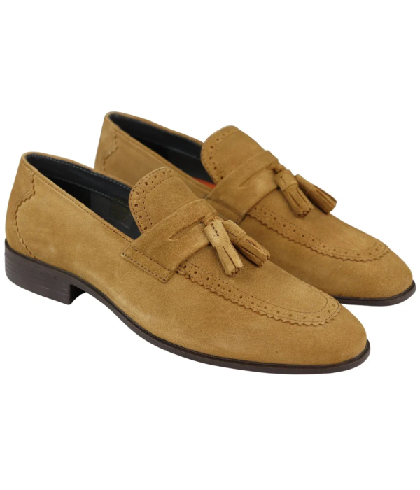 Mens Slip On Loafer Shoes Tan Tassel Real Suede Smart Casual Dress Driving Classic