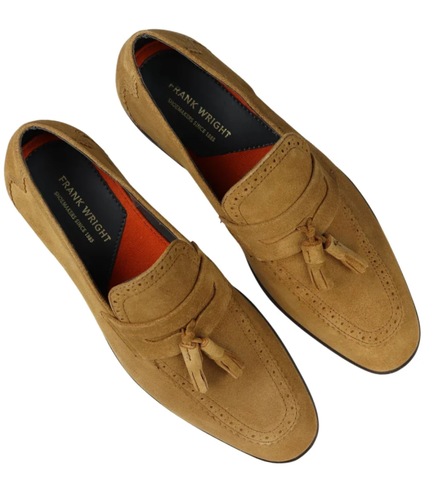 Mens Slip On Loafer Shoes Tan Tassel Real Suede Smart Casual Dress Driving Classic