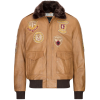 Men's Aviator Flying Pilot Bomber Jacket Tan Removable Black Fur Collar