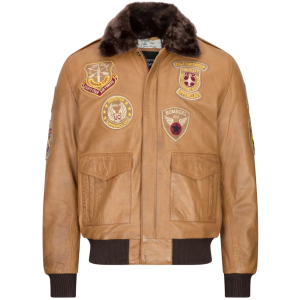 Men’s Aviator Flying Pilot Bomber Jacket Tan Removable Black Fur Collar