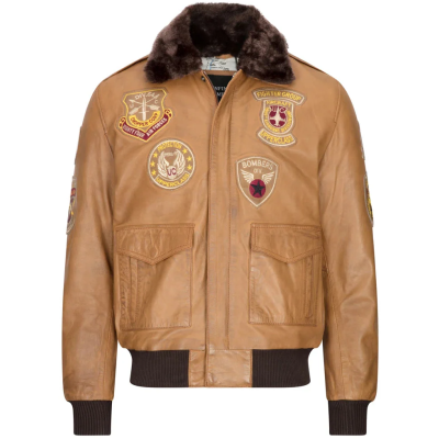 Men's Aviator Flying Pilot Bomber Jacket Tan Removable Black Fur Collar