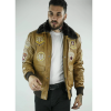 Men's Aviator Flying Pilot Bomber Jacket Tan Removable Black Fur Collar