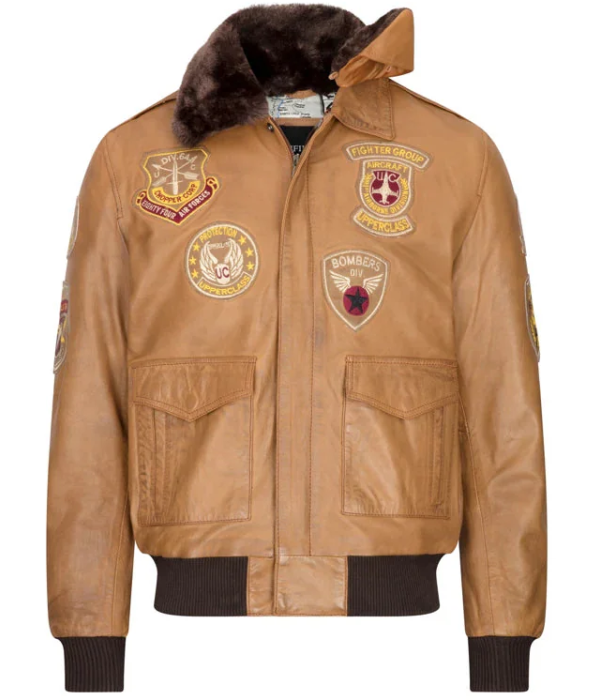 Men's Aviator Flying Pilot Bomber Jacket Tan Removable Black Fur Collar