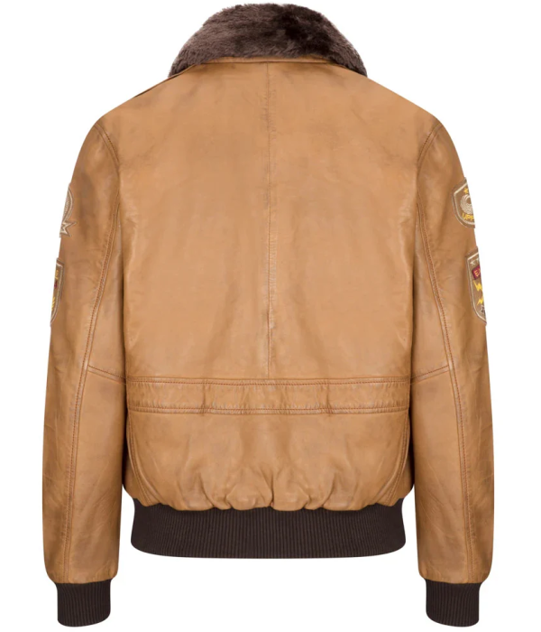 Men's Aviator Flying Pilot Bomber Jacket Tan Removable Black Fur Collar