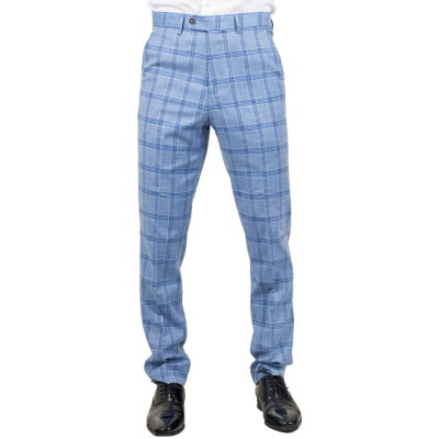 Plowman - Men's Light Blue Checked Trousers