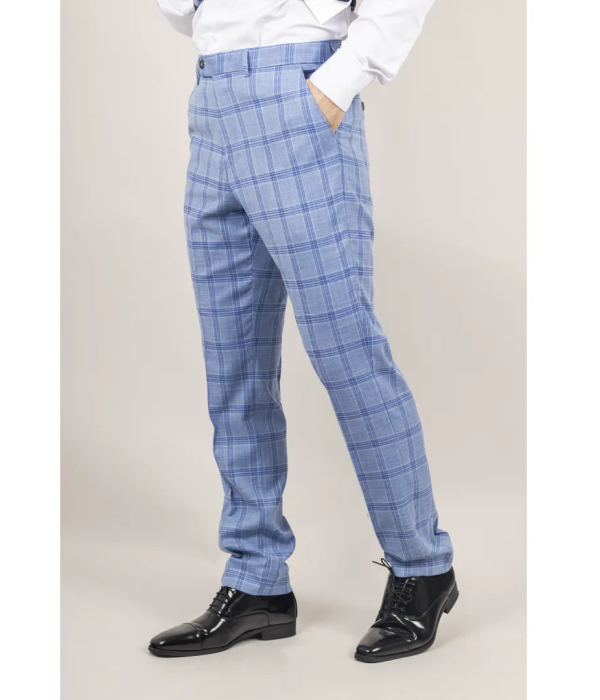 Plowman - Men's Light Blue Checked Trousers