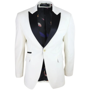 Rosa – Men’s Soft Velvet Ivory Cream 1 Button Dinner Jacket Tuxedo Blazer Fit