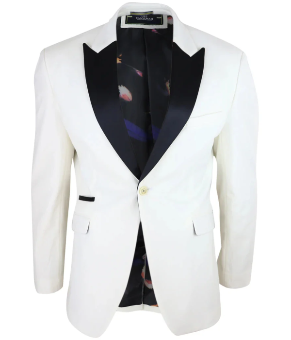 Rosa - Men's Soft Velvet Ivory Cream 1 Button Dinner Jacket Tuxedo Blazer Fit